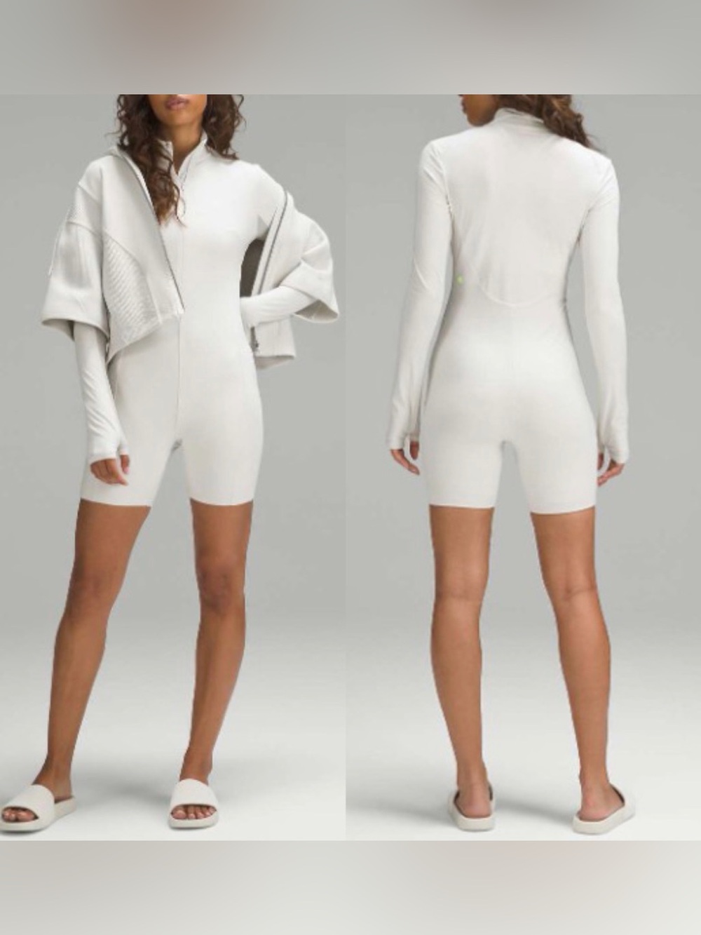 Lululemon Jumpsuit-Tight-Fit Lined Long-Sleeve Onesie Bone Size M, Mesh, COOLMAX